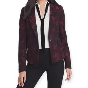 White House Black Market Burgundy Floral Jacquard Blazer Jacket Career Work Sz 8